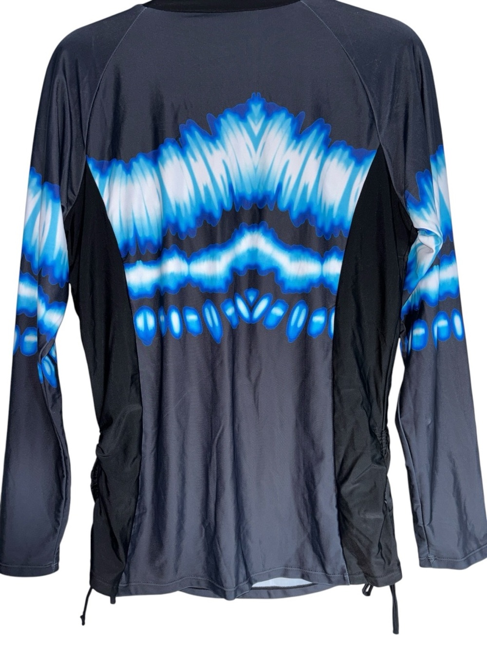 Women's Black Rash Guard with Blue Tie-Dye Accents, PTP:19.5-21”, L:27”, NWOT - Picture 3 of 10